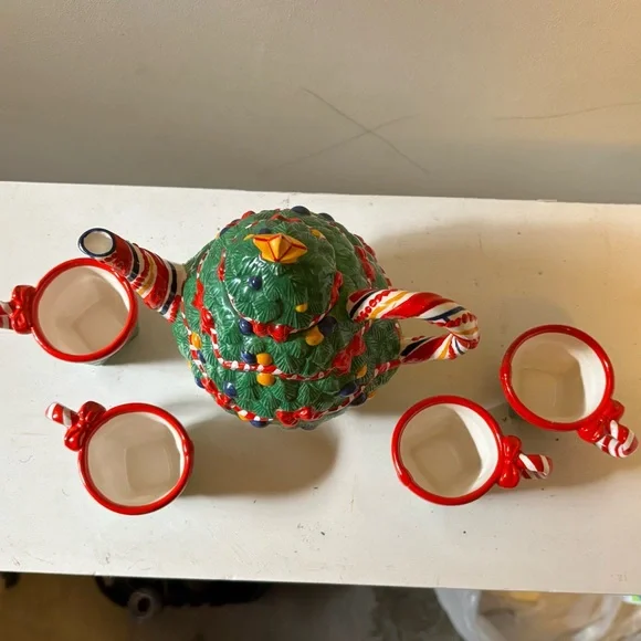 Vintage Retired Department 56 Christmas Tea "O Christmas Tree" Tea Set - Picture 6 of 16